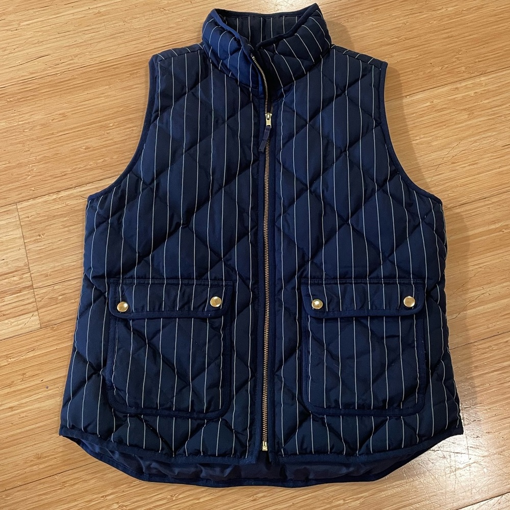 J. Crew Navy Pinstriped Down Vest Medium